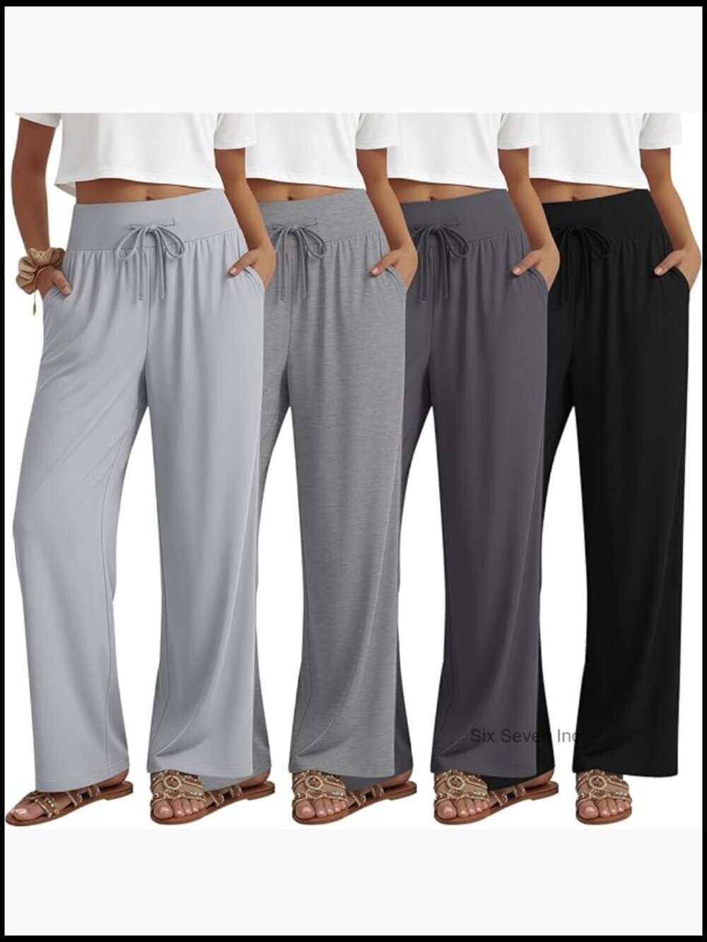 4 Pack Lounge Pants Drawstring Wide Leg Yoga Pants with Pockets